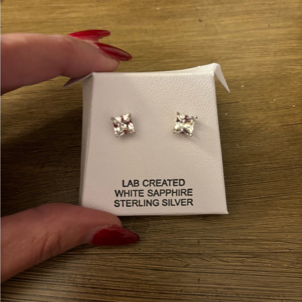 2.5 TW Lab created White Sapphire princess cut earrings.
